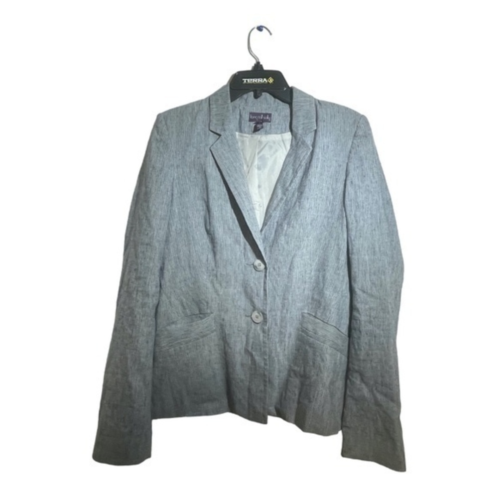Long Tall Sally Womens Linen Blend Blazer Micro Pinstripe Gray Tailored Size 8